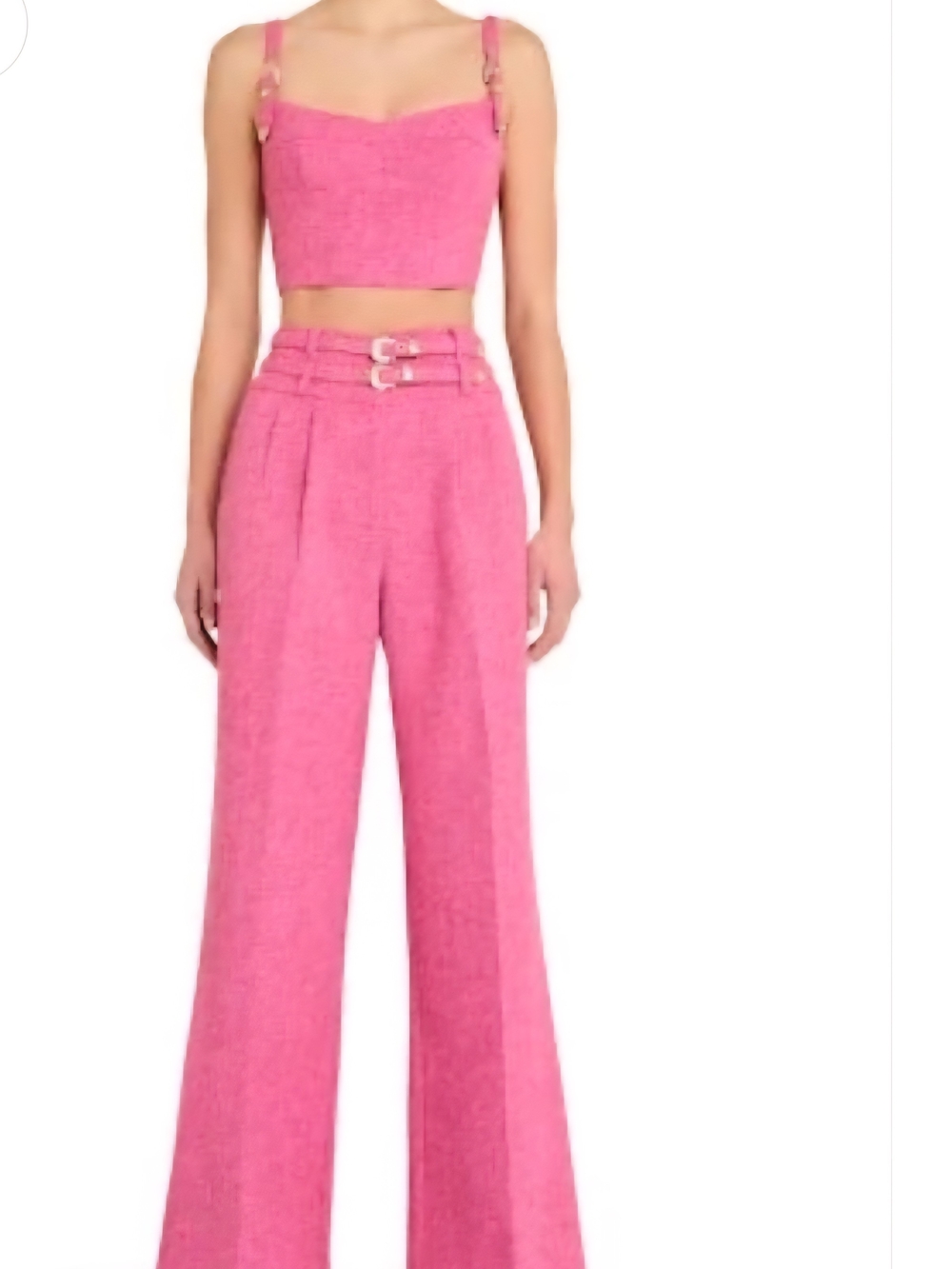 Amanda Uprichard Blythe Hot Pink High-Rise Wide-Leg Pants w/ Double Buckle Waist
